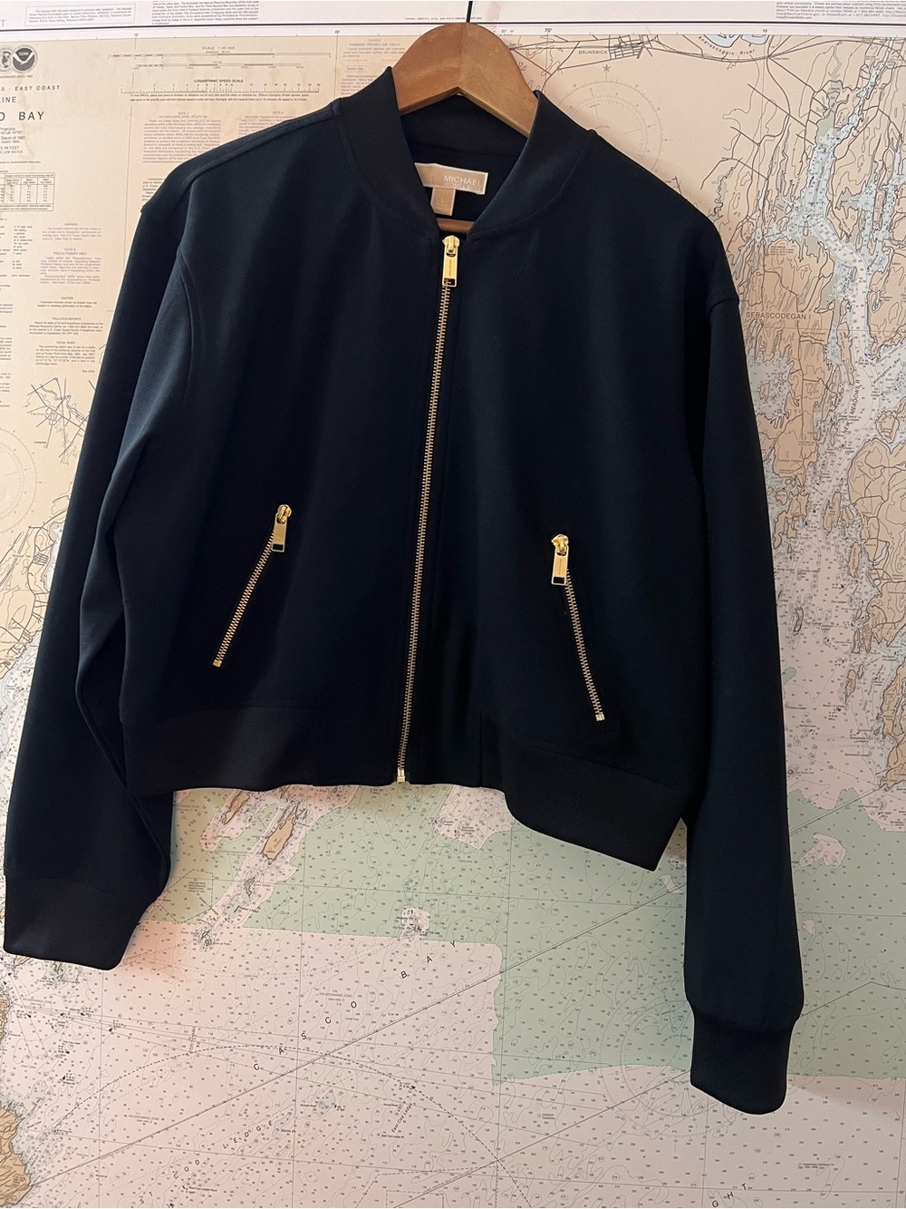 Michael Kors Black Gold Zipper Accent Zip Front Bomber Track Jacket Size S/P